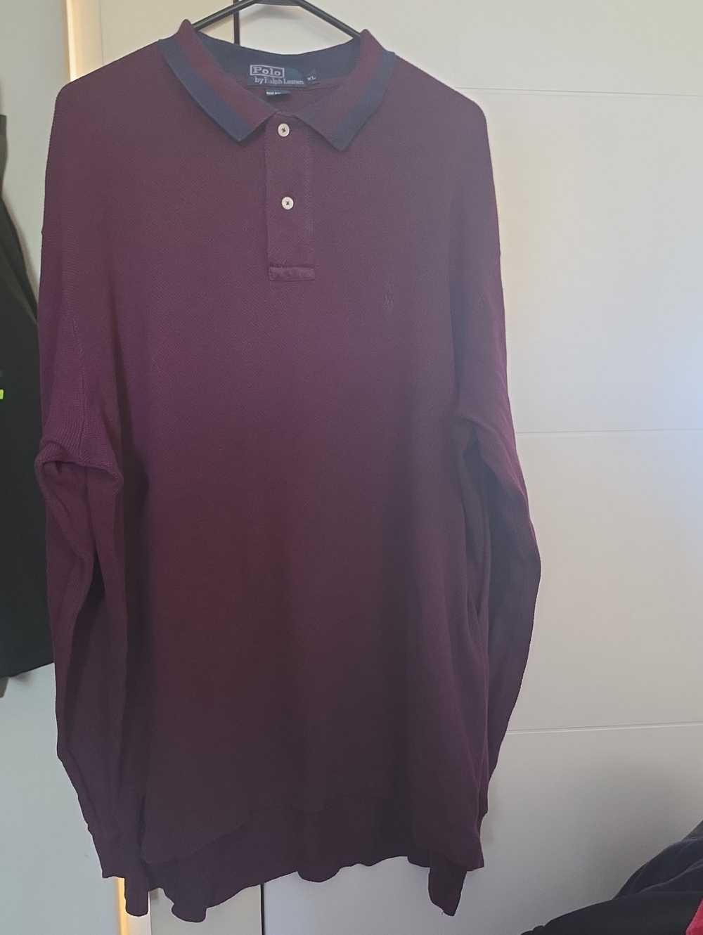 Polo by Ralph Lauren Long-Sleeve Polo Shirt - Burgundy with Navy Collar